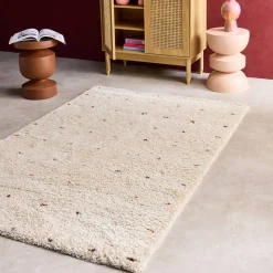 Alfombra infantil de lunares, alfombra interior crema y multicolor