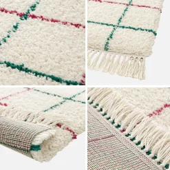 Alfombra interior con flecos diseño de cuadrícula multicolor