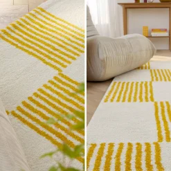 Alfombra interior con motivo damero amarillo y blanco