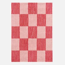Alfombra interior con motivo damero rojo y rosa
