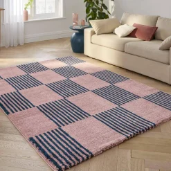 Alfombra interior con motivo damero azul y rosa