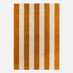 Alfombra interior con rayas ocre y blanco