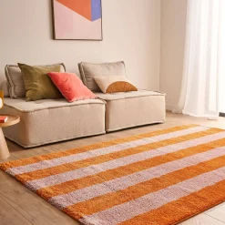 Alfombra interior con rayas naranja y rosa