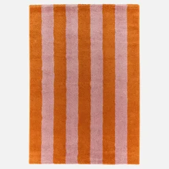 Alfombra interior con rayas naranja y rosa