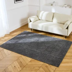 Alfombra interior de terciopelo rizado gris antracita