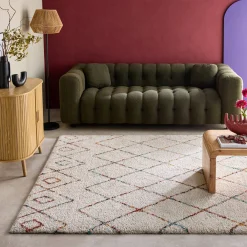 Alfombra interior estilo shaggy bereber crema y multicolor