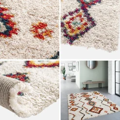 Alfombra interior estilo shaggy bereber color crema y multicolor