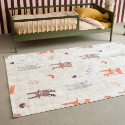 Alfombra interior infantil blanca estampada con animales