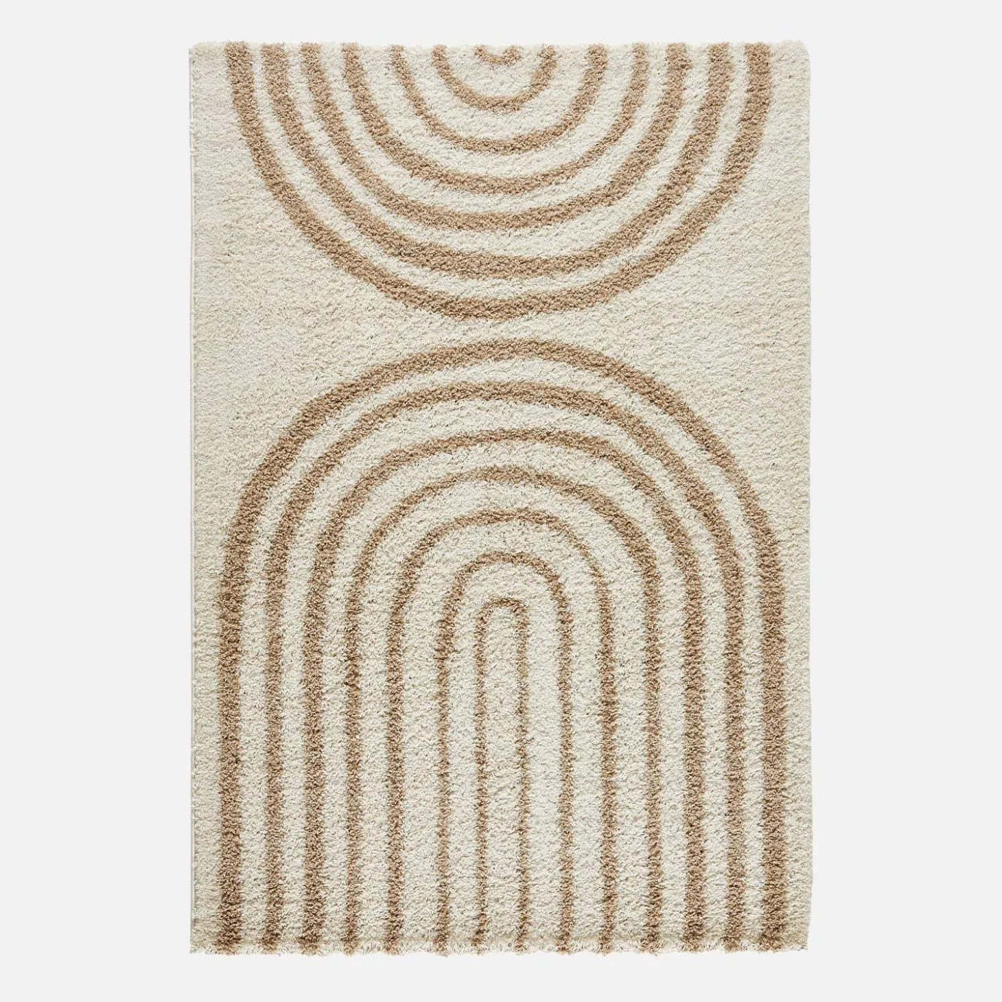 Alfombra interior shaggy con diseños geométricos arco iris beige