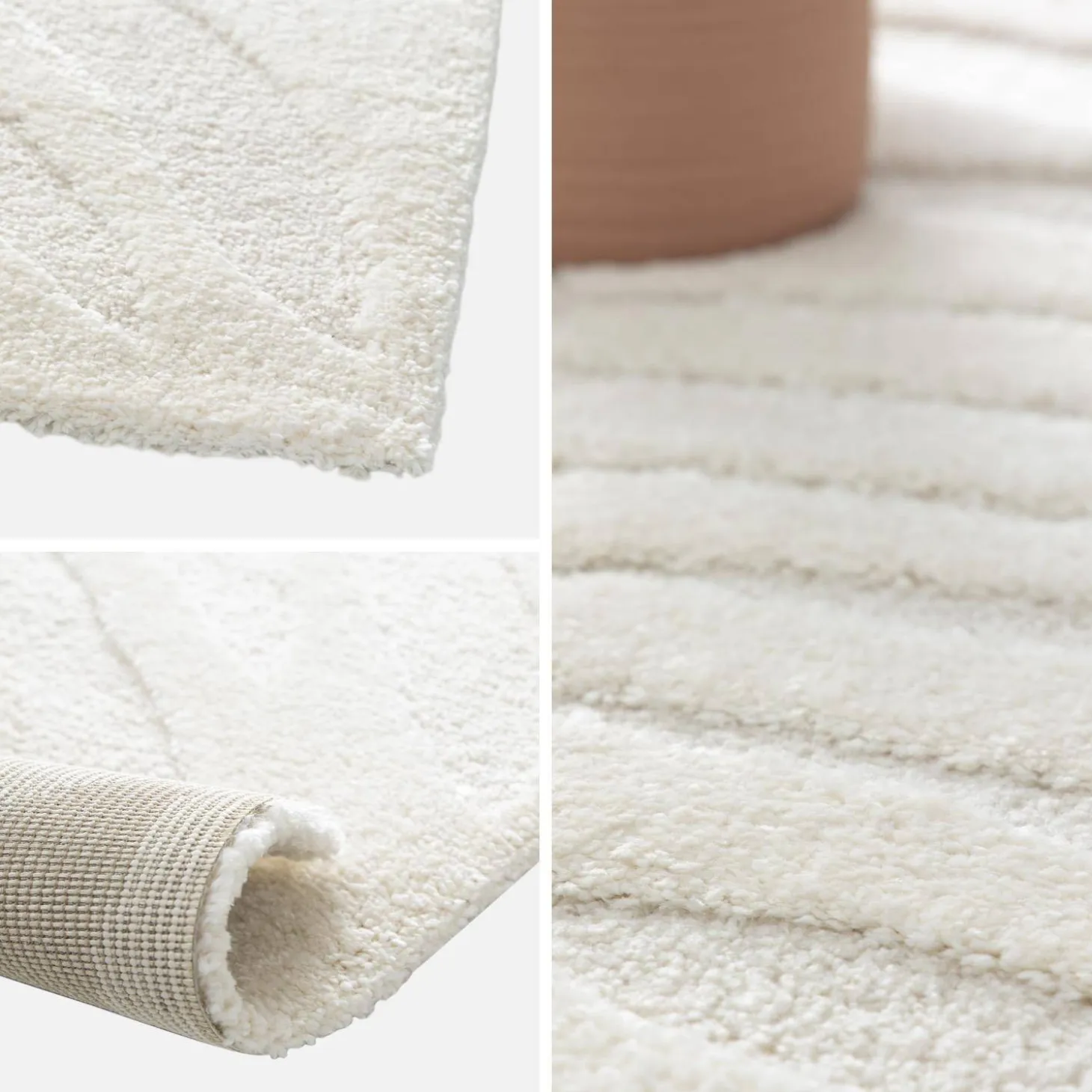Alfombra interior shaggy con motivo vegetal beige