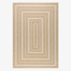 Alfombra interior/exterior efecto tela de yute beige con motivos