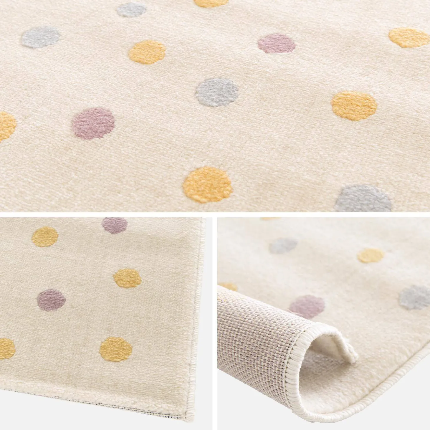 Alfombra multicolor infantil con lunares grandes, 120cm