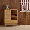 Aparador con decoración de madera y mimbre 1 puerta, 75cm