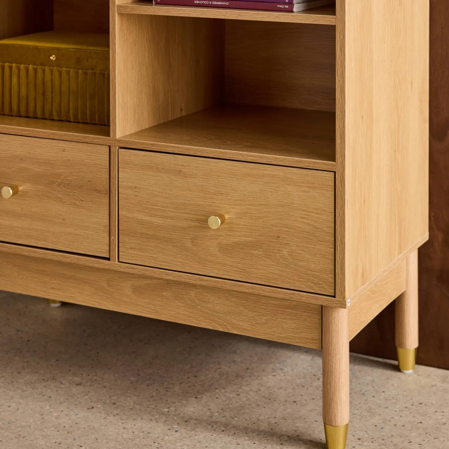Aparador con decoración de madera y mimbre 1 puerta, 75cm