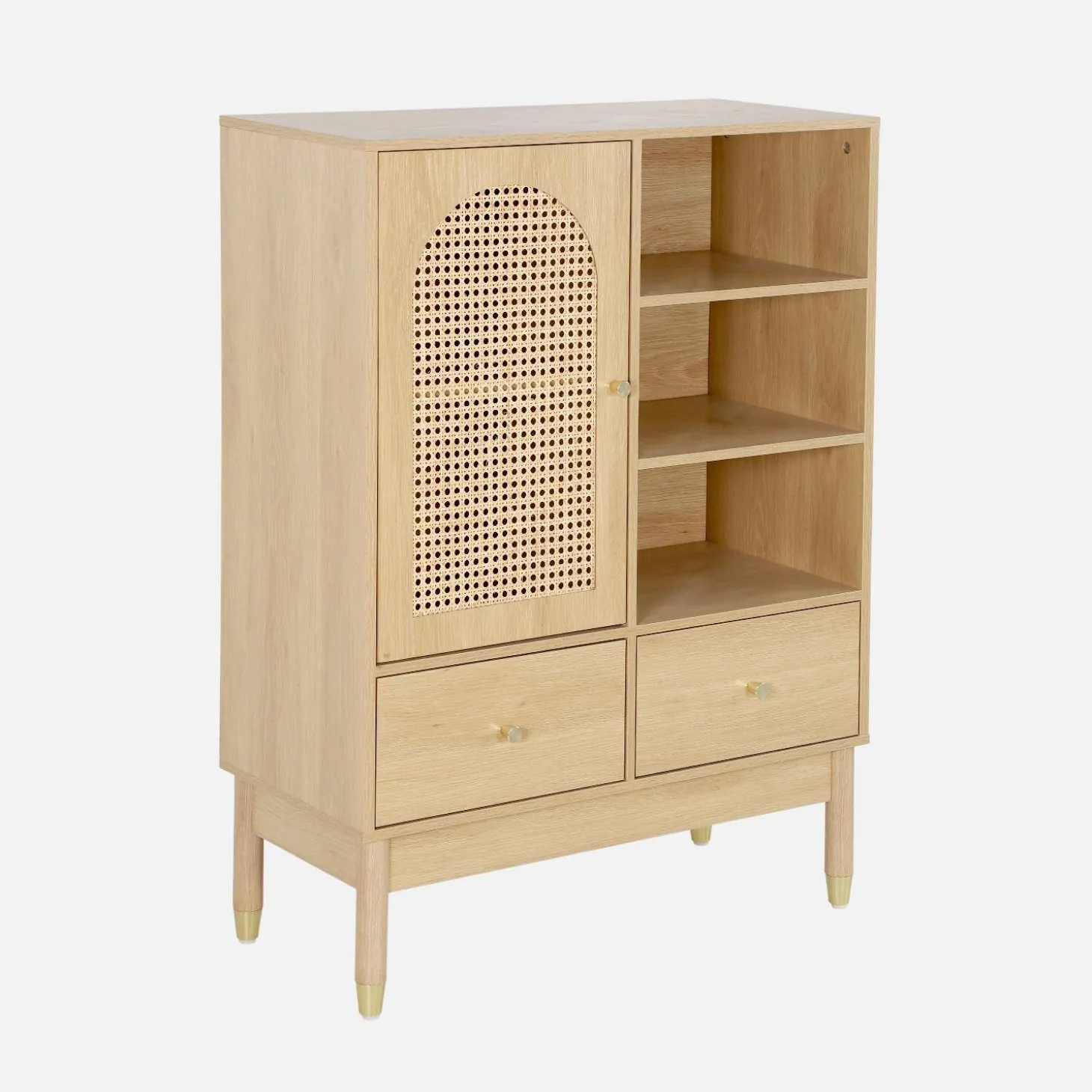 Aparador con decoración de madera y mimbre 1 puerta, 75cm