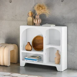 Aparador con efecto madera de 4 compartimentos, 90cm