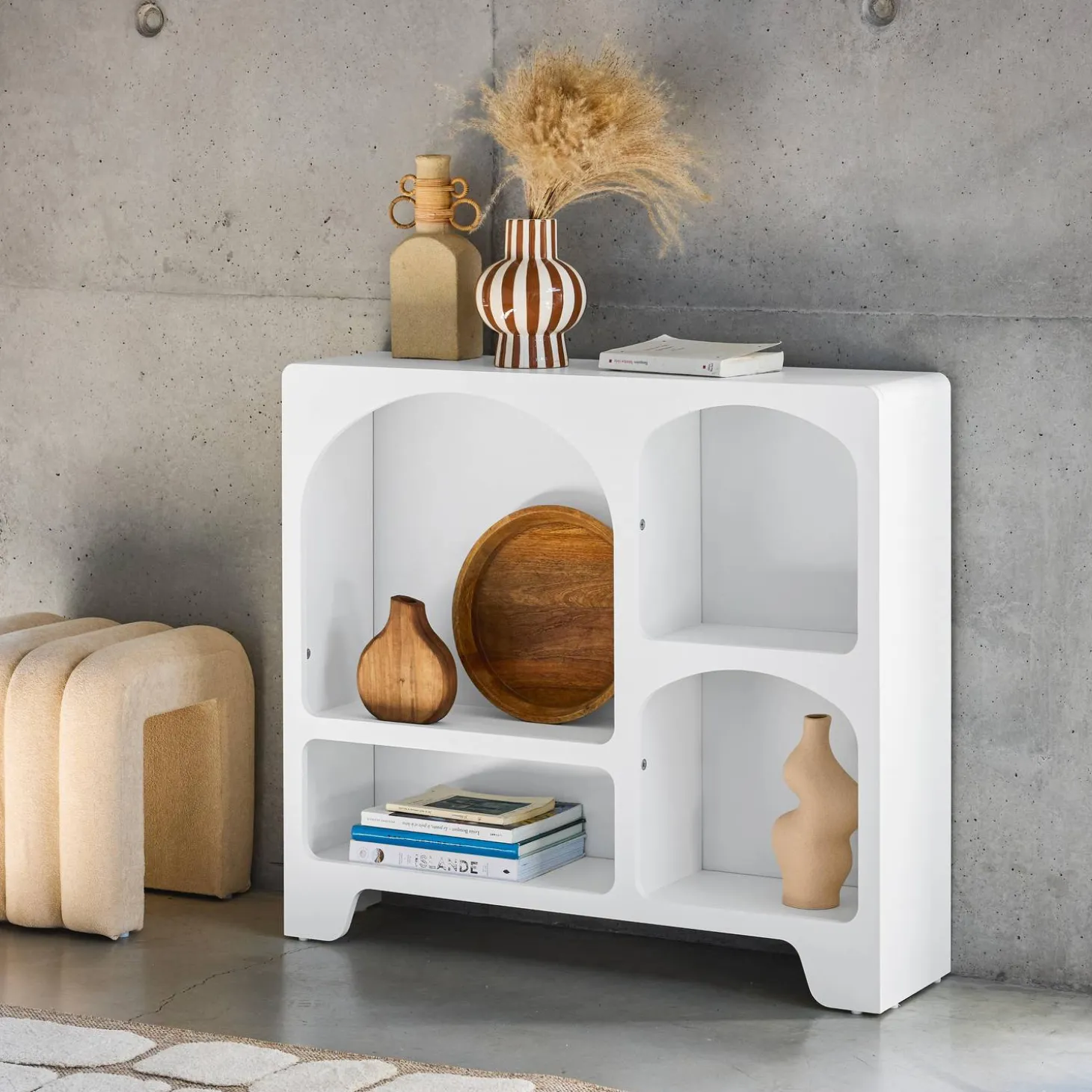 Aparador con efecto madera de 4 compartimentos, 90cm