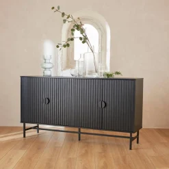 Aparador con efecto madera de 4 puertas, 157.5cm