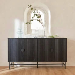 Aparador con efecto madera de 4 puertas, 157.5cm