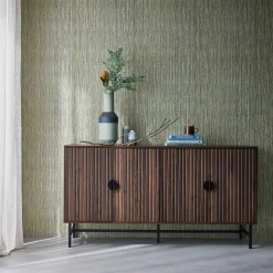 Aparador con efecto madera de 4 puertas, 157.5cm