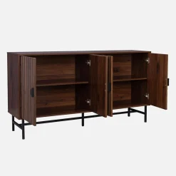 Aparador con efecto madera de 4 puertas, 157.5cm
