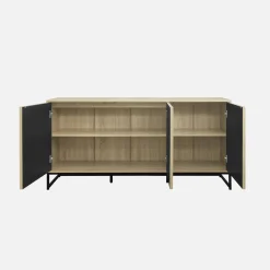Aparador contemporáneo acanalado efecto madera 3 puertas, 160cm