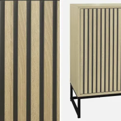 Aparador contemporáneo acanalado efecto madera 3 puertas, 160cm