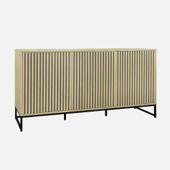 Aparador contemporáneo acanalado efecto madera 3 puertas, 160cm