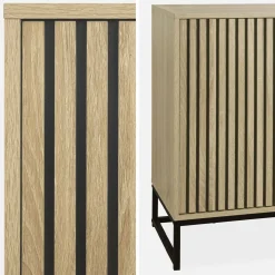 Aparador contemporáneo acanalado efecto madera de 2 puertas, 140cm