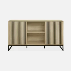 Aparador contemporáneo acanalado efecto madera de 2 puertas, 140cm