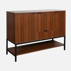 Aparador de 3 puertas de madera de nogal y metal, 110cm
