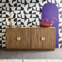 Aparador de 4 puertas efecto madera de mango, acanalado, 160cm