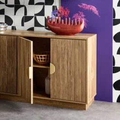 Aparador de 4 puertas efecto madera de mango, acanalado, 160cm