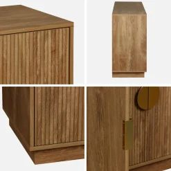 Aparador de 4 puertas efecto madera de mango, acanalado, 160cm
