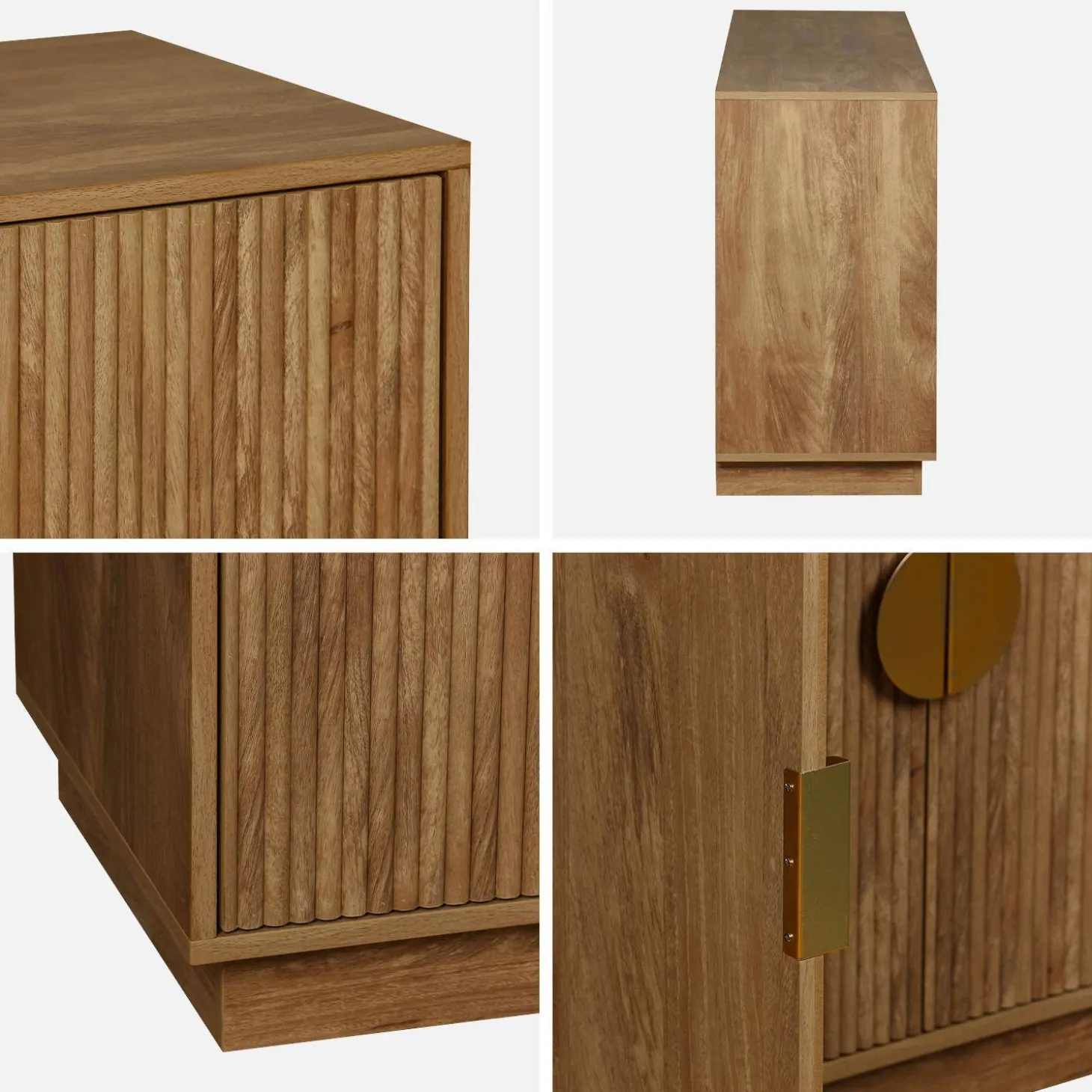 Aparador de 4 puertas efecto madera de mango, acanalado, 160cm