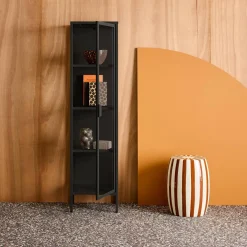 Aparador de acero y vidrio templado con 1 puerta, 160cm