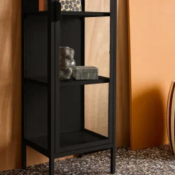 Aparador de acero y vidrio templado con 1 puerta, 160cm