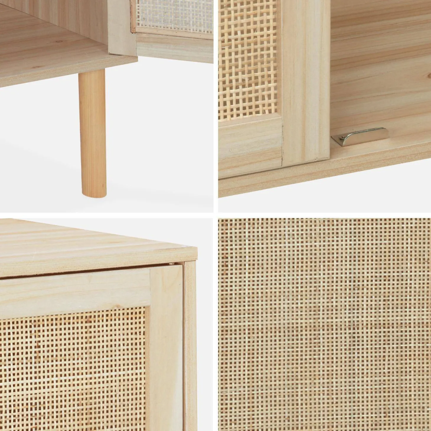 Aparador de efecto caña y madera con 2 puertas, 80cm