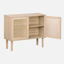 Aparador efecto caña y madera con 2 puertas, 80cm