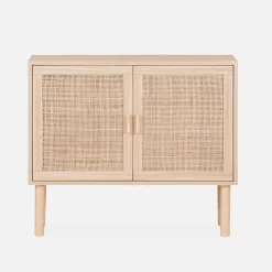 Aparador efecto caña y madera con 2 puertas, 80cm