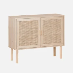 Aparador efecto caña y madera con 2 puertas, 80cm