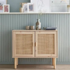 Aparador efecto caña y madera con 2 puertas, 80cm