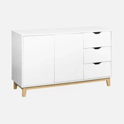 Aparador efecto madera con patas de madera 2 puertas, 120cm