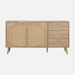Aparador efecto madera de 2 puertas y 3 cajones, 150cm