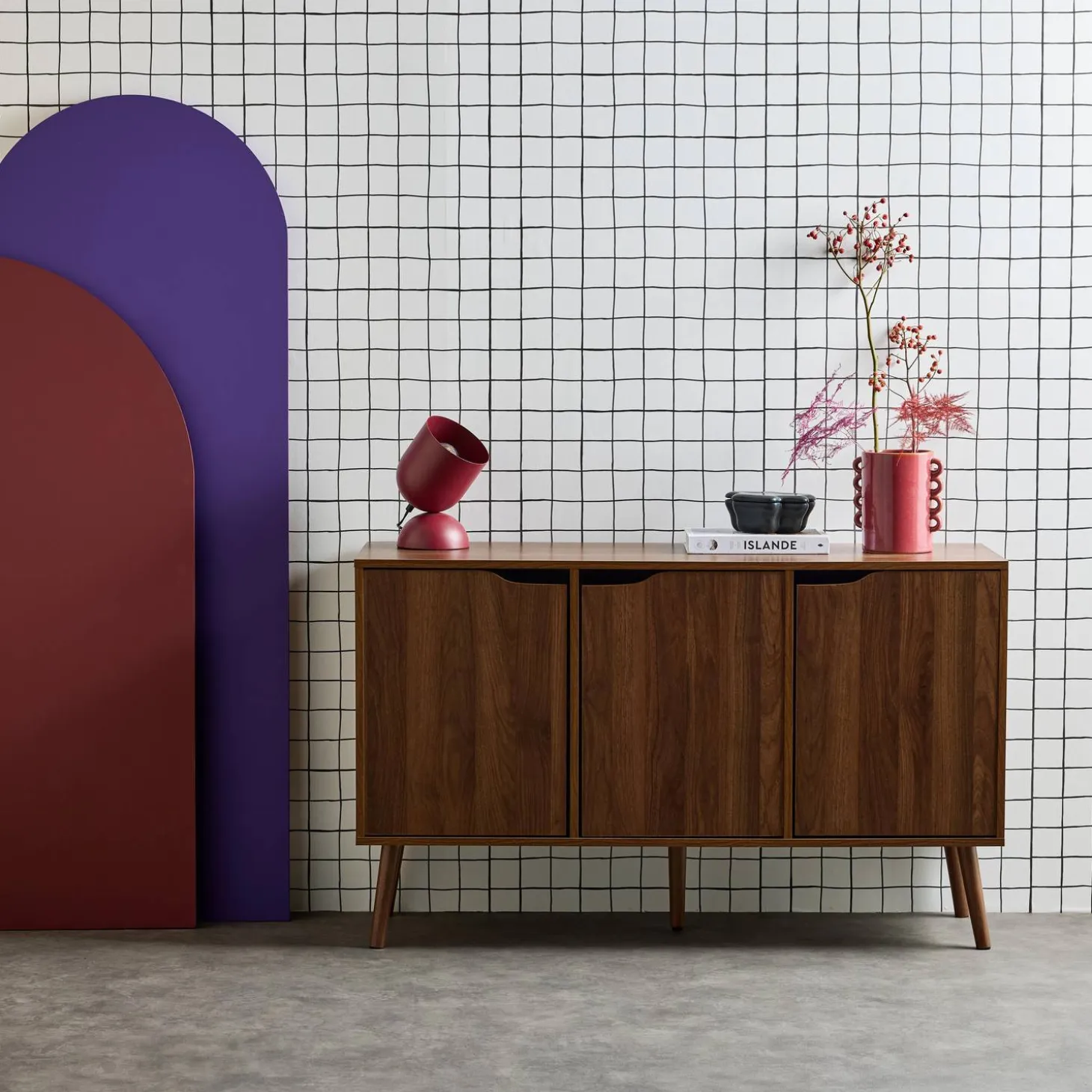Aparador efecto nogal con 3 puertas y 3 estantes, 120cm