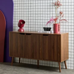 Aparador efecto nogal con 3 puertas y 3 estantes, 120cm