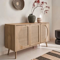 Aparador escandinavo con efecto madera de 3 puertas, 120cm