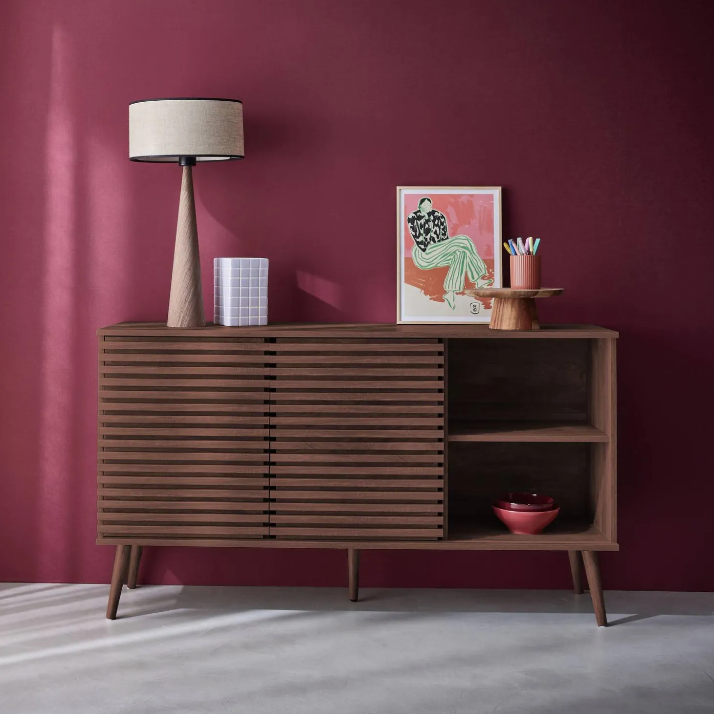 Aparador escandinavo de madera con 2 puertas, 140cm