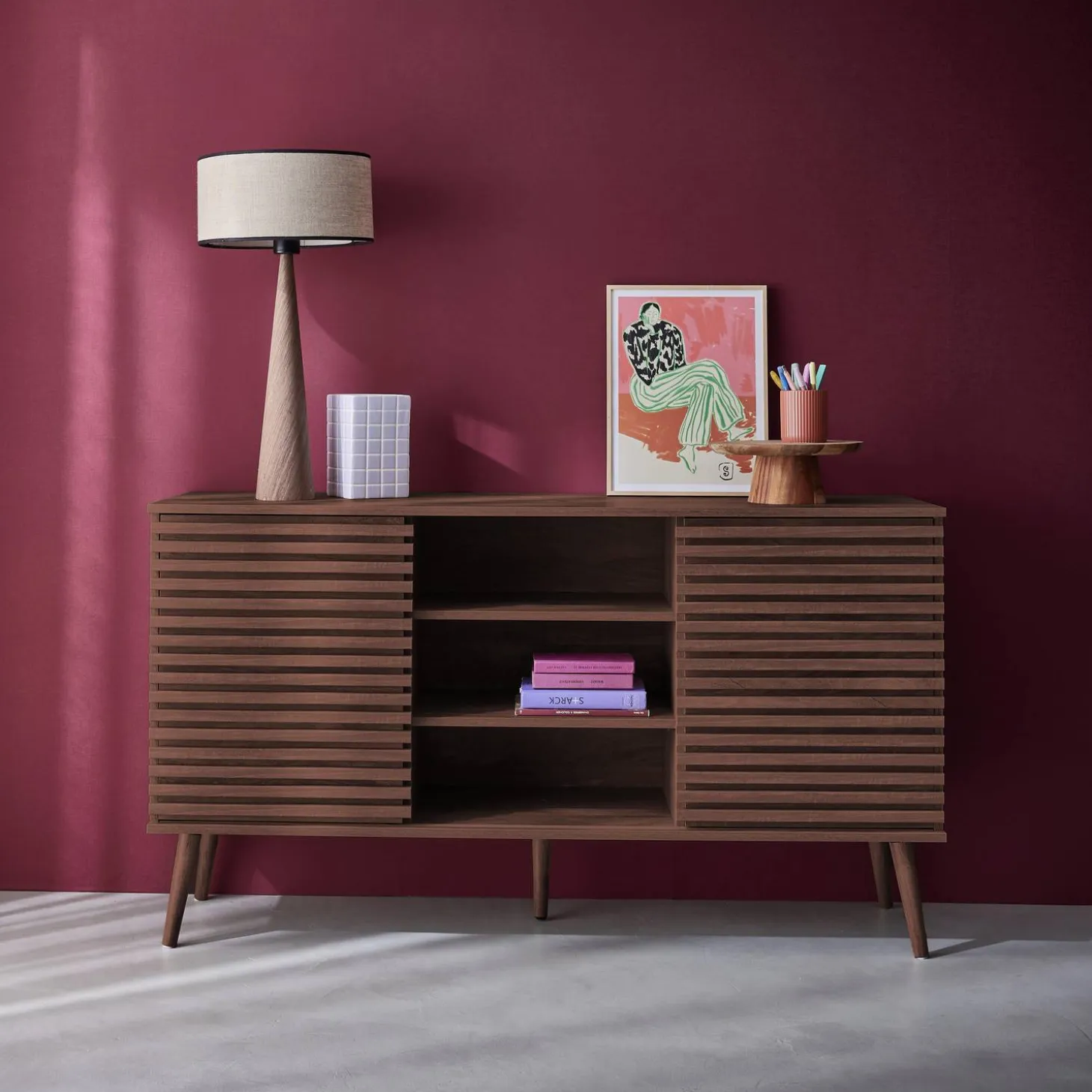 Aparador escandinavo de madera con 2 puertas, 140cm