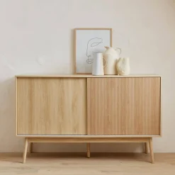 Aparador escandinavo efecto madera con 2 puertas, 150cm